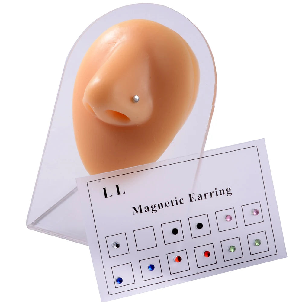 12Pcs/Card Fake Cheater Non Pierced Magnet Ear Tragus Cartilage Lip Labret Stud Nose Ring Jewelry Magnetic Earring