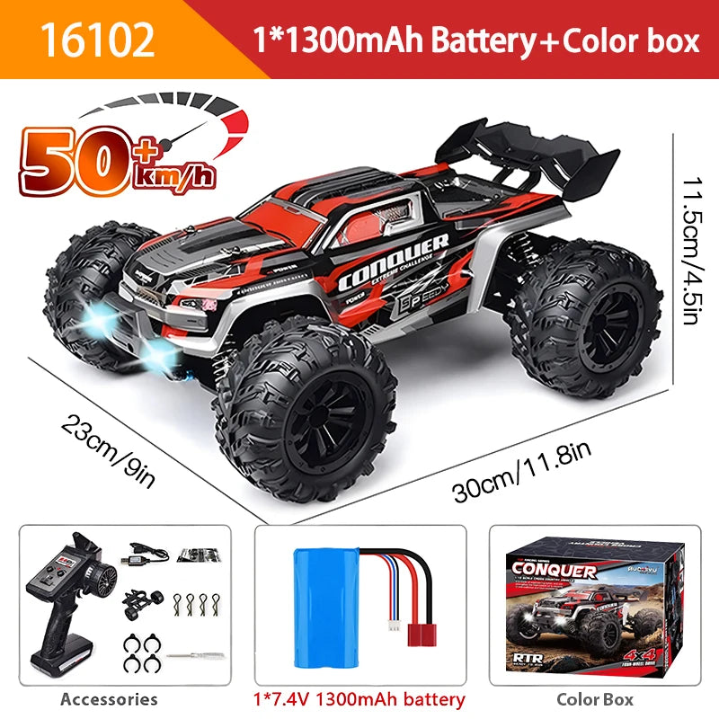 1:16 70KM/H or 50KM/H 4WD RC Car with LED Remote Control Cars High Speed Drift Monster 4X4 Truck for Kids Vs  144001 Toys