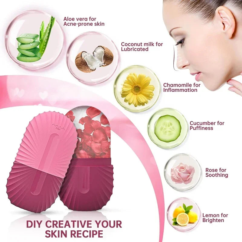 Ice Face Roller Ice Cube Beauty Massage Silicone Ice Mold for Eye Puffiness Ice Facial Roller Shrink Pores