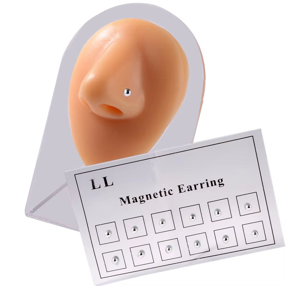 12Pcs/Card Fake Cheater Non Pierced Magnet Ear Tragus Cartilage Lip Labret Stud Nose Ring Jewelry Magnetic Earring