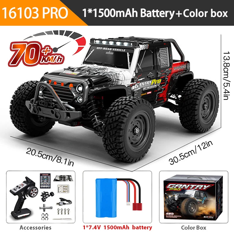 1:16 70KM/H or 50KM/H 4WD RC Car with LED Remote Control Cars High Speed Drift Monster 4X4 Truck for Kids Vs  144001 Toys